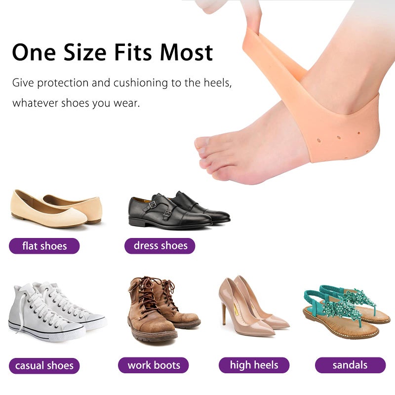 RooRuns Heel Protectors Silicone  4 Pairs Gel Heel Pads Cushion for Blister Prevention Achilles Tendinitis  Heal Dry Cracked Heels Plantar Fasciitis Inserts  Breathable Heel Cups for Heel Pain  Men and Women - Image 4